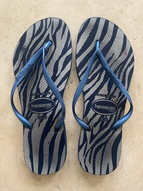 Havaianas Slim Blue and Silver Zebra Flip Flops